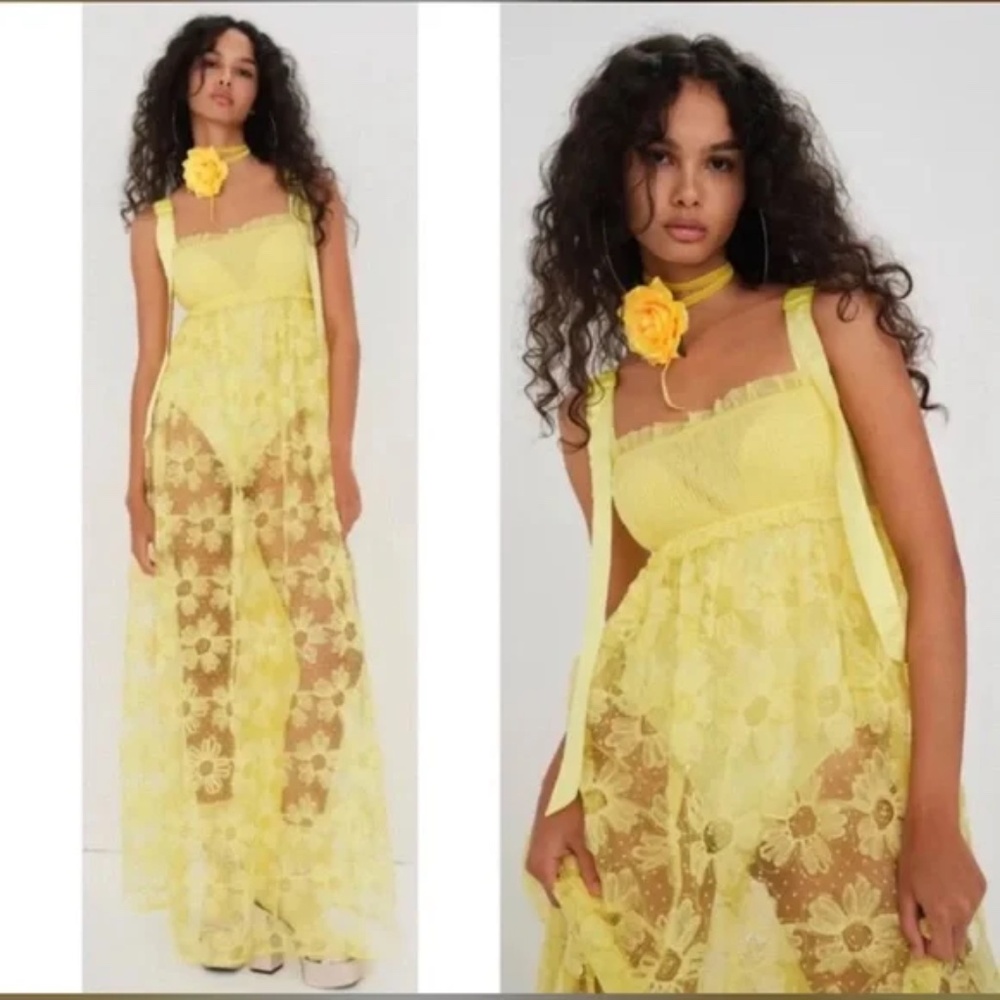 For Love And Lemons Yellow Floral Maxi Dress